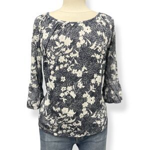 Michael Kors Abstract 3/4 Sleeve Blue White Shirt Med Modern Glamoratti Prep